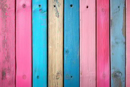 Colorful wooden planks blend shades of blue, pink, and natural wood, inviting artistic inspiration and creativity photo