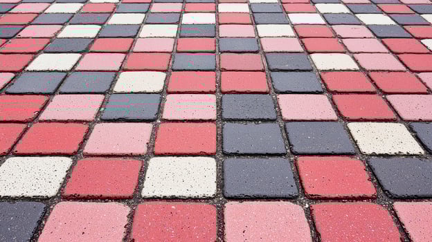 Colorful Patterned Pavement Red Pink White Black Square Tiles Outdoor Ground Texture photo