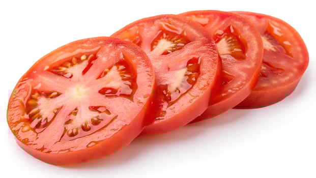 juicy red Tomato with cut in half isolated on white background. photo