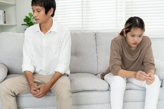 Divorce and quarrels. couples are desperate and disappointed after marriage. Husband and wife are sad, upset and frustrated after quarrels. distrust, love problems, betrayals. photo