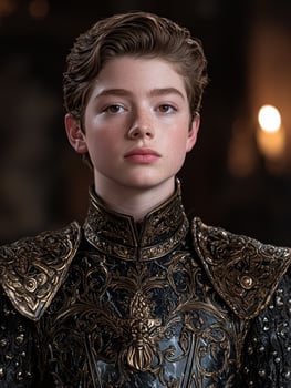 Young actor in regal costume, dramatic portrait photo