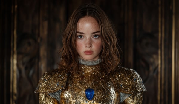 A young woman in golden armor, fantasy portrait photo