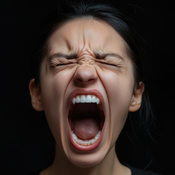 Close up of a woman screaming with eyes closed photo