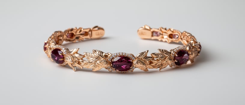 Luxury rose gold bracelet with oval gemstones and leaf design photo