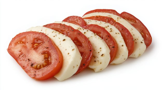 Close up of fresh mozzarella and tomato salad slices photo