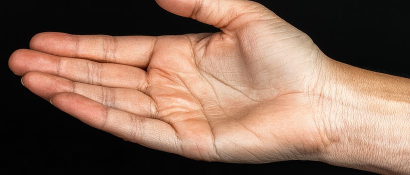 Close up of a persons hand with detailed wrinkles and skin texture photo