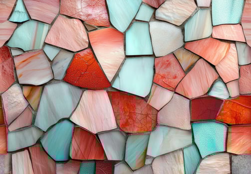 Abstract pink, red and teal mosaic tile texture background photo