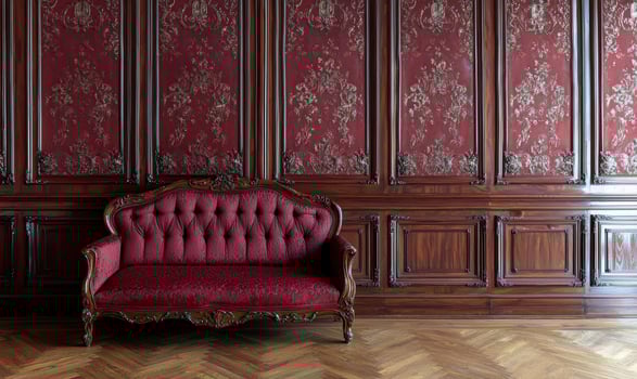 Antique Crimson Velvet Sofa in a Luxurious Room photo
