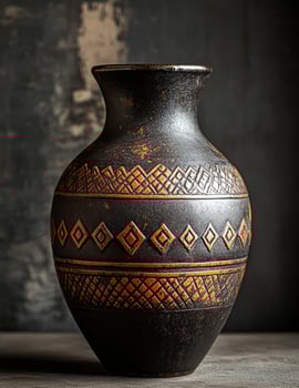 Elegant mocha mousse colored ceramic vase with engraved pattern photo