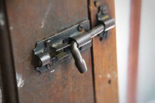 close up photo of door lock hinges installed on a house door. as a home security