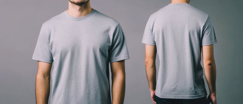 grey t shirt displayed from front and back views, showcasing its simple design and comfortable fit. Ideal for casual wear or layering photo