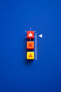 Highest threat level. High risk. Alert. Extreme danger. Proactive measures, rapid response, and strategic risk management. Catastrophic threats photo