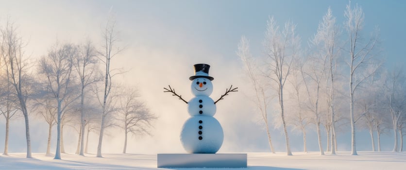 Frosty podium surrounded by snowy trees with a winter wonderland vibe. photo