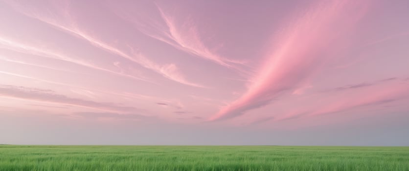 Pink Sky Pastel Clouds Grass Field Scenic Landscape. photo