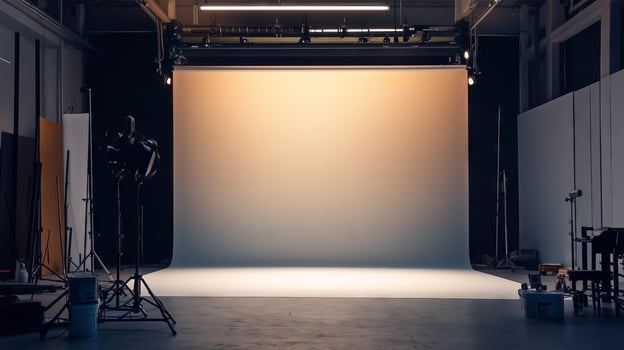 Professional photo studio with lighting equipment and backdrop