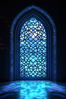 3D Rendered Islamic Mosque Interior with Moonlight Glow, Ramadan Kareem background, Islamic Mosque Illuminated by Soft Moonlight, Elegant Ramadan Kareem photo