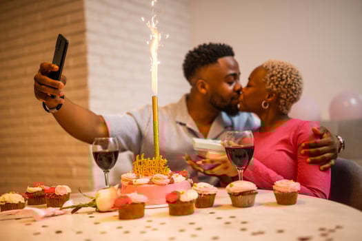 Celebrating birthday with cake with fireworks photo