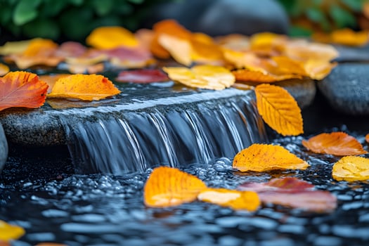 Tranquil Autumn Scene with Colorful Leaves on Flowing Stream for Seasonal Designs photo