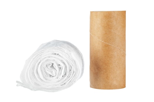 Empty toilet paper roll isolated over white background. photo