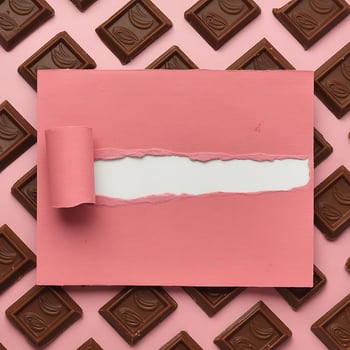 Chocolate background with a pink paper and a ripped paper perfect for business use photo