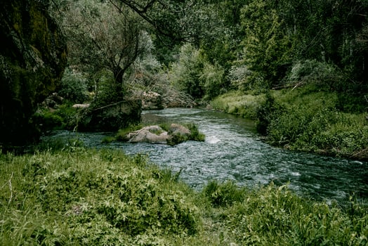 Cappadocia Turkey landscape nice river among stones mountain, flow water reservoir photo