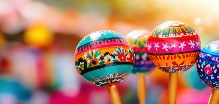 Colorful traditional Mexican maracas with intricate designs create vibrant atmosphere, perfect for celebrations and cultural events photo