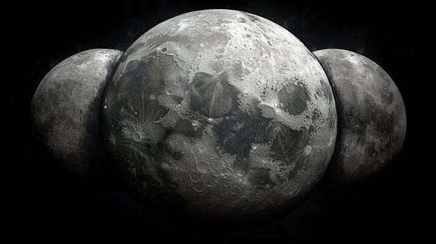 Three majestic moons are arranged in a captivating formation, glowing against the night sky photo