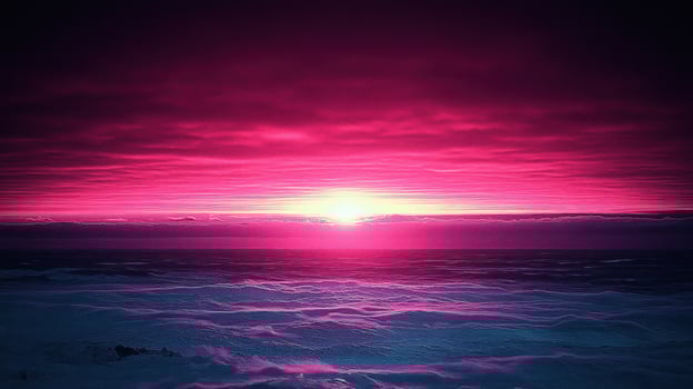 Twilight casts vivid pink shades across the ocean, blending colors beautifully during sunset photo
