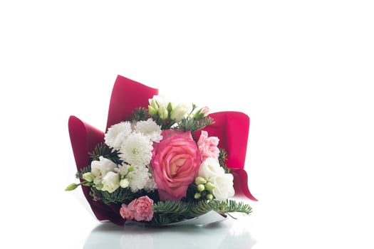 Flower arrangement with chrysanthemums, isolated on white background photo