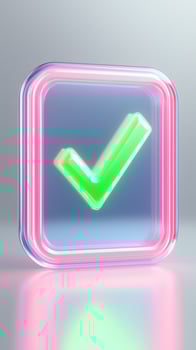 a glowing green check mark on a white background photo