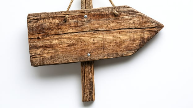 A weathered wooden sign with a directional arrow invites exploration in the outdoors photo