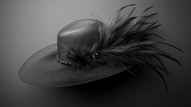 A black hat with feathers on it photo