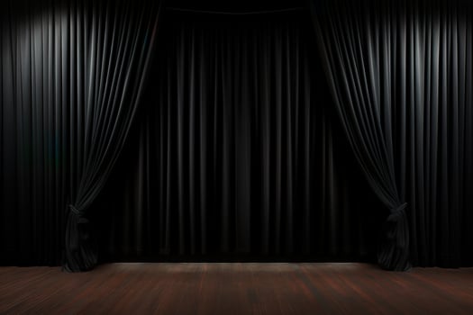 empty elegant scene background, black curtain on stage with wooden floor of theater or cinema slightly ajar photo