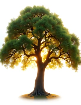 Majestic Oak Tree with Sprawling Branches and Vibrant Green Leaves photo