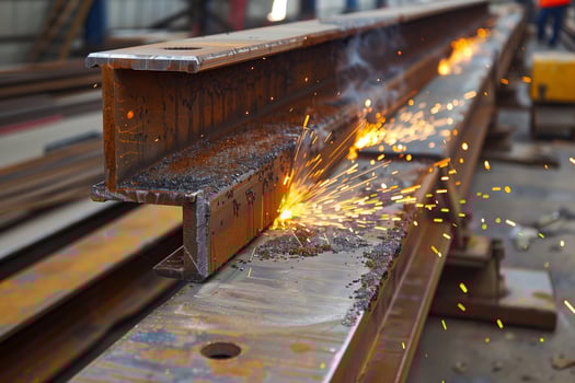 A metal beam with sparks flying off of it photo