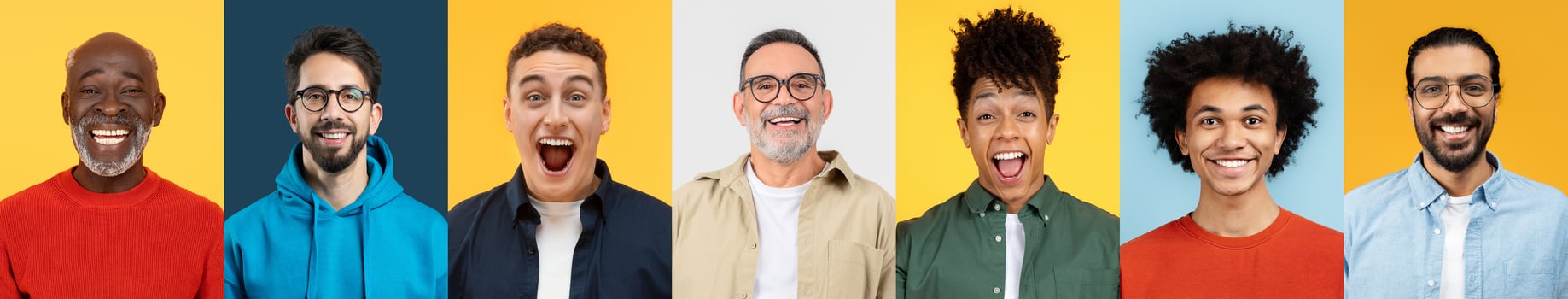 A joyful collection of diverse individuals expressing happiness together. Each person showcases unique features and styles, embodying positivity and celebration in life. photo