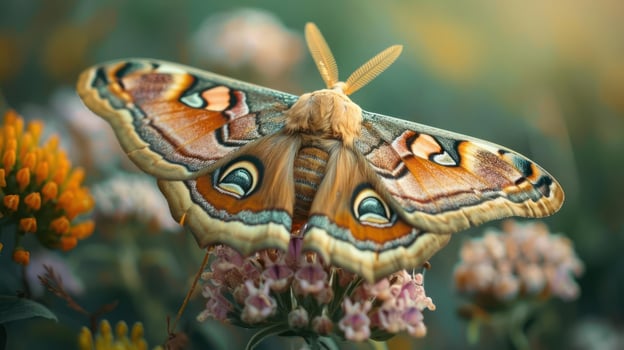 A close-up of a large butterfly with brown and orange wings, perched on a pink flower. photo