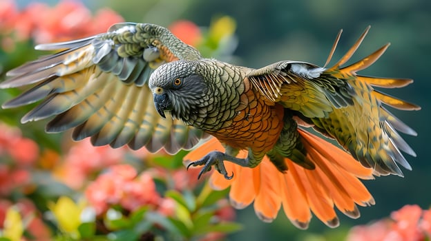 Juvenile Kea Nestor notabilis with olive green feathers and orange underwings native to New Zealand Oceania photo