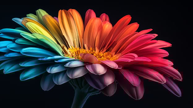 A colorful flower is shown against a black background photo