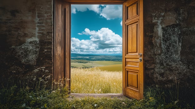 Open Door Reveals Scenic Countryside View photo
