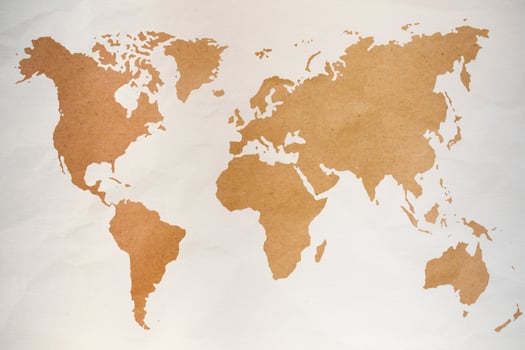 Vintage world map on an old fabric texture for textured backgrounds. photo