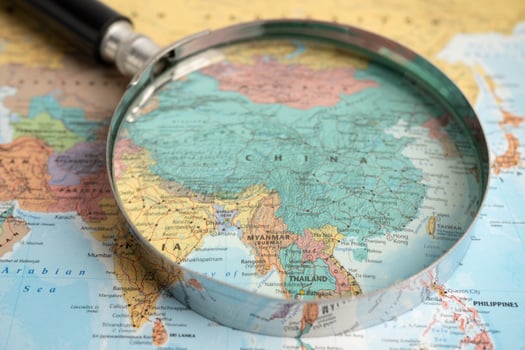 Bangkok, Thailand December 10, 2023 China map in world map photo