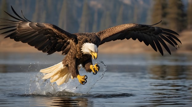 Bald Eagle Hunting Over a Serene Lake photo