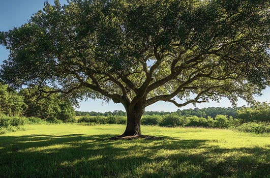 Majestic Oak Tree Stands Tall In Sunny Field photo