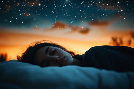 Woman Sleeping Under Starry Sky in Night photo
