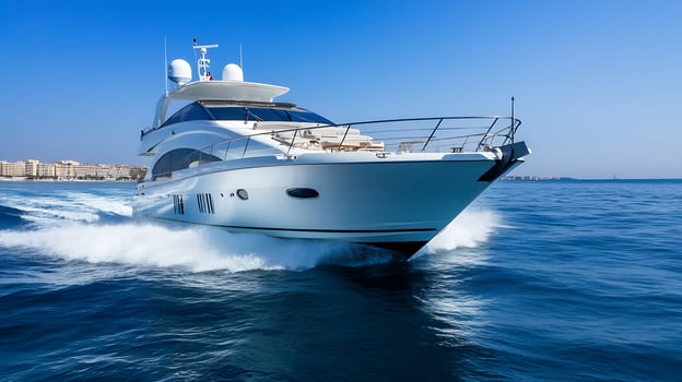 Luxury Yacht Cruising on Blue Ocean on a Clear Sunny Day photo