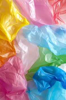 Vibrant Multicolored Plastic Bags for Recycling and Environmental Awareness photo