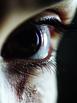 Close Up of a Tearful Eye Conveying Emotion and Depth with Dramatic Lighting photo
