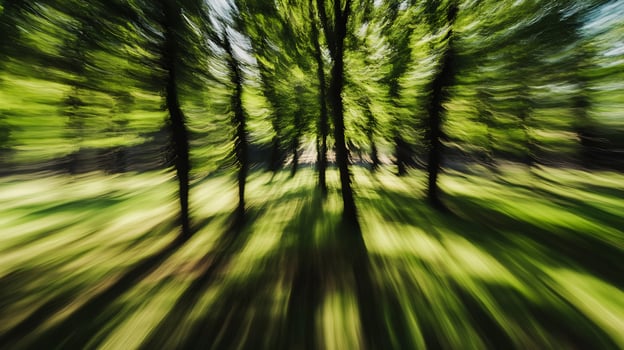 Abstract Motion Blur Effect in Lush Green Forest Capturing Dynamic Nature Scene photo