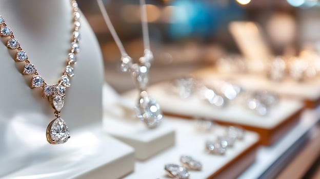 Elegant Luxury Jewelry Display with Diamond Necklace in High-End Store photo